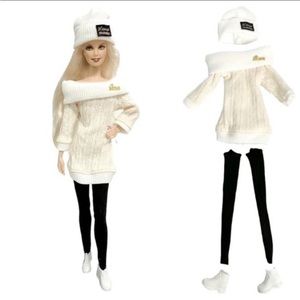 Barbie doll clothes - 4 piece set 
Leggings, Sweater, Beanie, White Boots
NEW